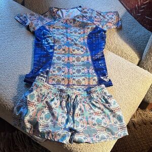 Roxy Blue and Orange Patterned Athletic/swim Set